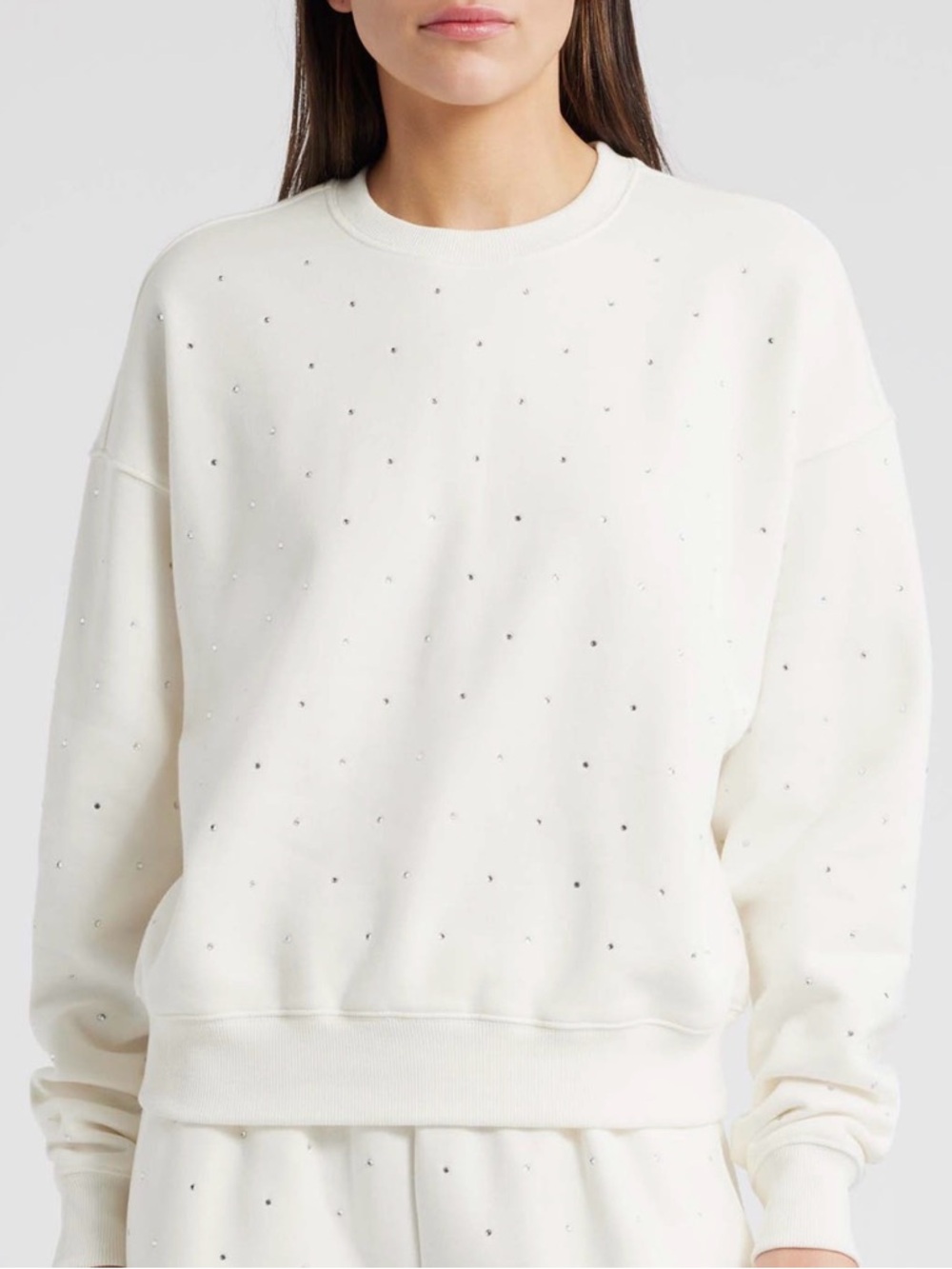 Good American Ivory Embellished Crew Neck